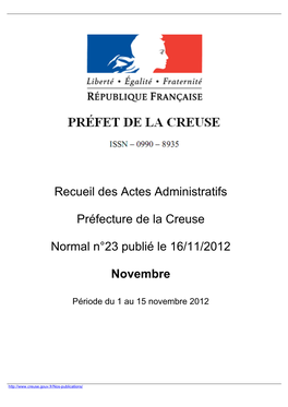 Période Du 1 Au 15 Novembre 2012