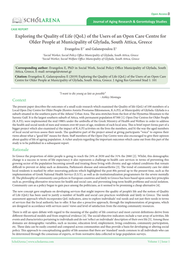 (Qol) of the Users of an Open Care Centre for Older