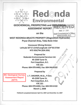 Redonda Environmental GEOCHEMICAL, PROSPECTING and ASSESSMENT REPORT