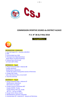 COMMISSION SPORTIVE JEUNES Du DISTRICT ALSACE P.V. N° 38 Du