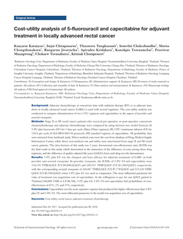 Cost-Utility Analysis of 5-Fluorouracil and Capecitabine for Adjuvant Treatment in Locally Advanced Rectal Cancer