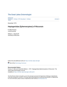 Heptageniidae (Ephemeroptera) of Wisconsin