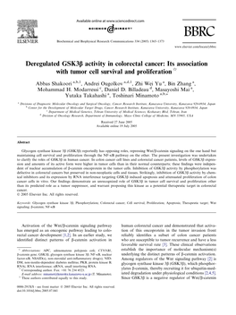 Deregulated Gsk3b Activity in Colorectal Cancer: Its Association with Tumor Cell Survival and Proliferation Q