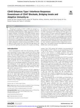 CD40 Enhances Type I Interferon Responses Downstream of CD47 Blockade, Bridging Innate and Adaptive Immunity a C Suresh De Silva, George Fromm, Casey W