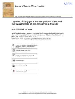 Legacies of Kanjogera: Women Political Elites and the Transgression of Gender Norms in Rwanda