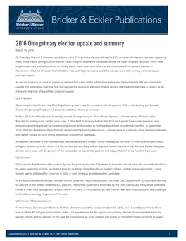 2016 Ohio Primary Election Update and Summary