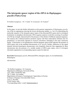 The Intergenic Spacer Region of the Rdna in Haplopappus Gracilis (Nutt.) Gray