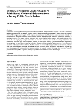 When Do Religious Leaders Support Faith-Based Violence? : Evidence from a Survey Poll in South Sudan
