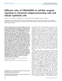 Different Roles of Tir8/Sigirr on Toll-Like Receptor Signaling