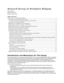 Research Survey on Workplace Bullying Mike Wilkerson Original: May 2013 Revised: August 2014