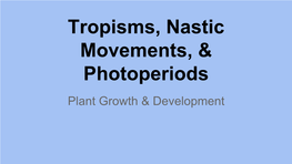 Tropisms, Nastic Movements, & Photoperiods