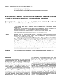 From the Senghor Seamount, North-East Atlantic: Taxa with Deep-Sea Affinities and Morphological Adaptations