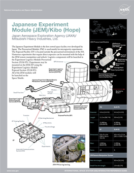 Japanese Experiment Module (JEM)/Kibo (Hope) Japan Aerospace Exploration Agency (JAXA)/ Mitsubishi Heavy Industries, Ltd