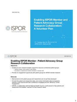 Enabling ISPOR Member and Patient Advocacy Group Research Collaboration: a Volunteer Plan