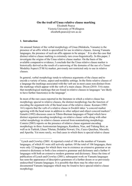 On the Trail of Unua Relative Clause Marking Elizabeth Pearce Victoria University of Wellington Elizabeth.Pearce@Vuw.Ac.Nz