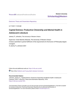 Productive Citizenship and Mental Health in Adolescent Literature