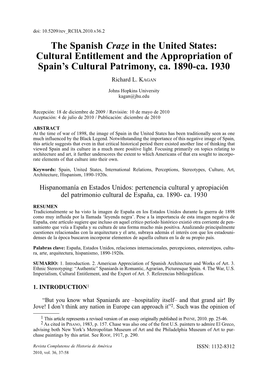 The Spanish Craze in the United States: Cultural Entitlement and the Appropriation of Spain’S Cultural Patrimony, Ca