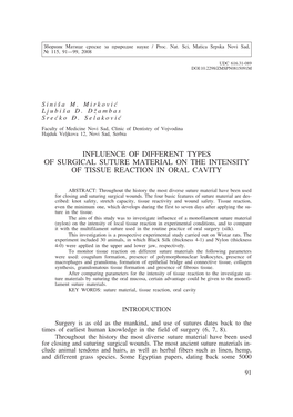 Influence of Different Types of Surgical Suture Material on the Intensity of Tissue Reaction in Oral Cavity