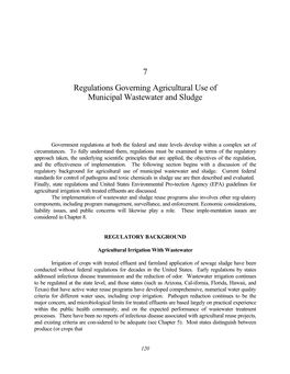 7 Regulations Governing Agricultural Use of Municipal Wastewater and Sludge