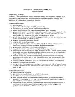 Information for Authors Publishing with MSI Press Updated June 2009 The