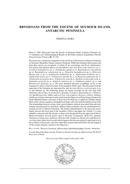 Bryozoans from the Eocene of Seymour Island, Antarctic Peninsula