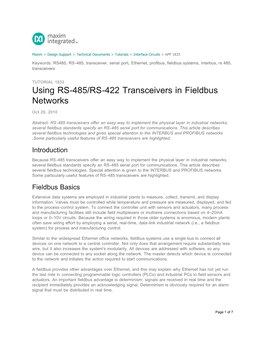 Using RS-485/RS-422 Transceivers in Fieldbus Networks