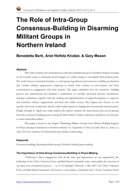 The Role of Intra-Group Consensus-Building in Disarming Militant Groups in Northern Ireland