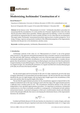 Modernizing Archimedes' Construction Of