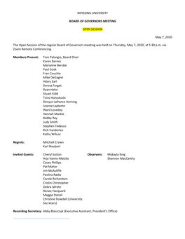 Board of Governors Meeting Minutes May 7, 2020