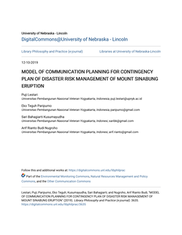 Model of Communication Planning for Contingency Plan of Disaster Risk Management of Mount Sinabung Eruption