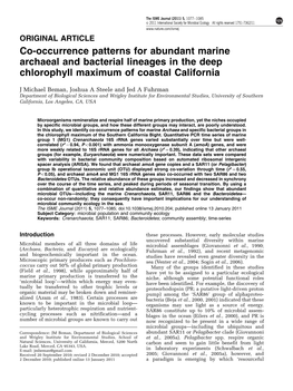 Co-Occurrence Patterns for Abundant Marine Archaeal and Bacterial Lineages in the Deep Chlorophyll Maximum of Coastal California