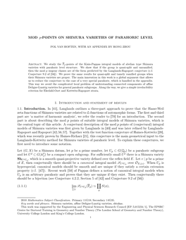 MOD P-POINTS on SHIMURA VARIETIES of PARAHORIC LEVEL