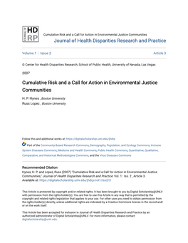 Cumulative Risk and a Call for Action in Environmental Justice Communities Journal of Health Disparities Research and Practice