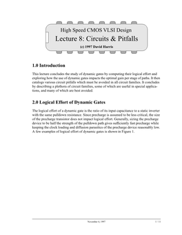 High Speed CMOS VLSI Design Lecture 8: Circuits & Pitfalls (C) 1997 David Harris