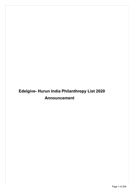 Edelgive- Hurun India Philanthropy List 2020 Announcement