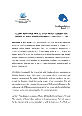 Joint Press Release 9 April 2019 SELETAR AEROSPACE PARK TO