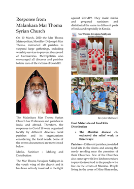 Response to COVID 19 from Malankara Mar Thoma Syrian Church