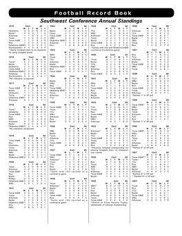 Football Record Book Southwest Conference Annual Standings 1915 Conf