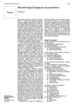 Microbiological Diagnosis of Gonorrhoea