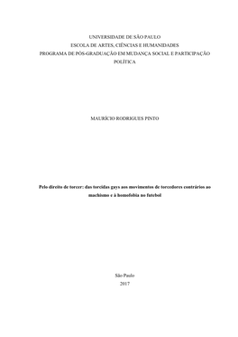 Universidade De São Paulo Escola De Artes, Ciências E Humanidades Programa De Pós-Graduação Em Mudança Social E Participação Política