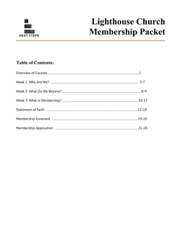 Lighthouse Church Membership Packet