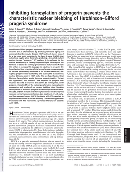 Inhibiting Farnesylation of Progerin Prevents the Characteristic Nuclear Blebbing of Hutchinson–Gilford Progeria Syndrome