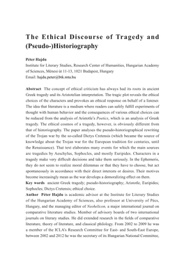 The Ethical Discourse of Tragedy and (Pseudo-)Historiography