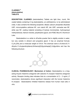 CLARINEX ® (Desloratadine) TABLETS