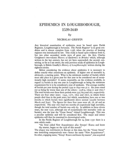 EPIDEMICS in LOUGHBOROUGH, 1539-1640 by NICHOLAS GRIFFIN