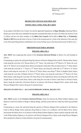 2015 Municipality Description of Polling Areas