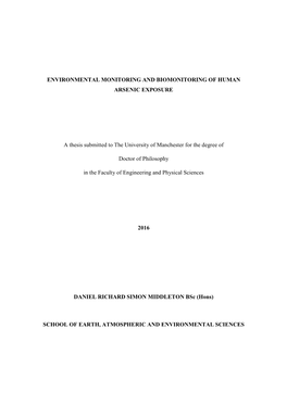 Environmental Monitoring and Biomonitoring of Human Arsenic Exposure