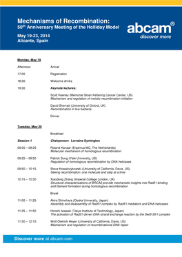 Mechanisms of Recombination: 50 Th Anniversary Meeting of the Holliday Model