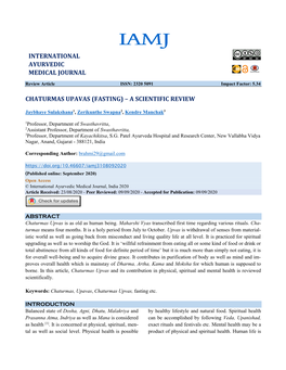 Chaturmas Upavas (Fasting) – a Scientific Review