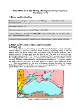 State of the Black Sea Whiting (Merlangius Merlangus Euxinus) (Nordmann, 1840)